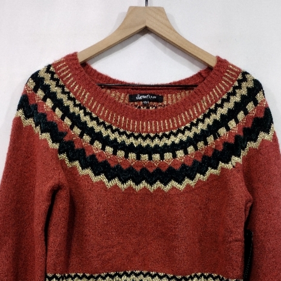 NWT Sweet Rain Fairy Isle Balloon Sleeve Sweater Women's L Burgundy Boho Retro - Picture 4 of 12